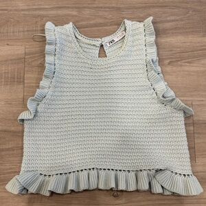 Zara blue crocheted ruffle top, Size L